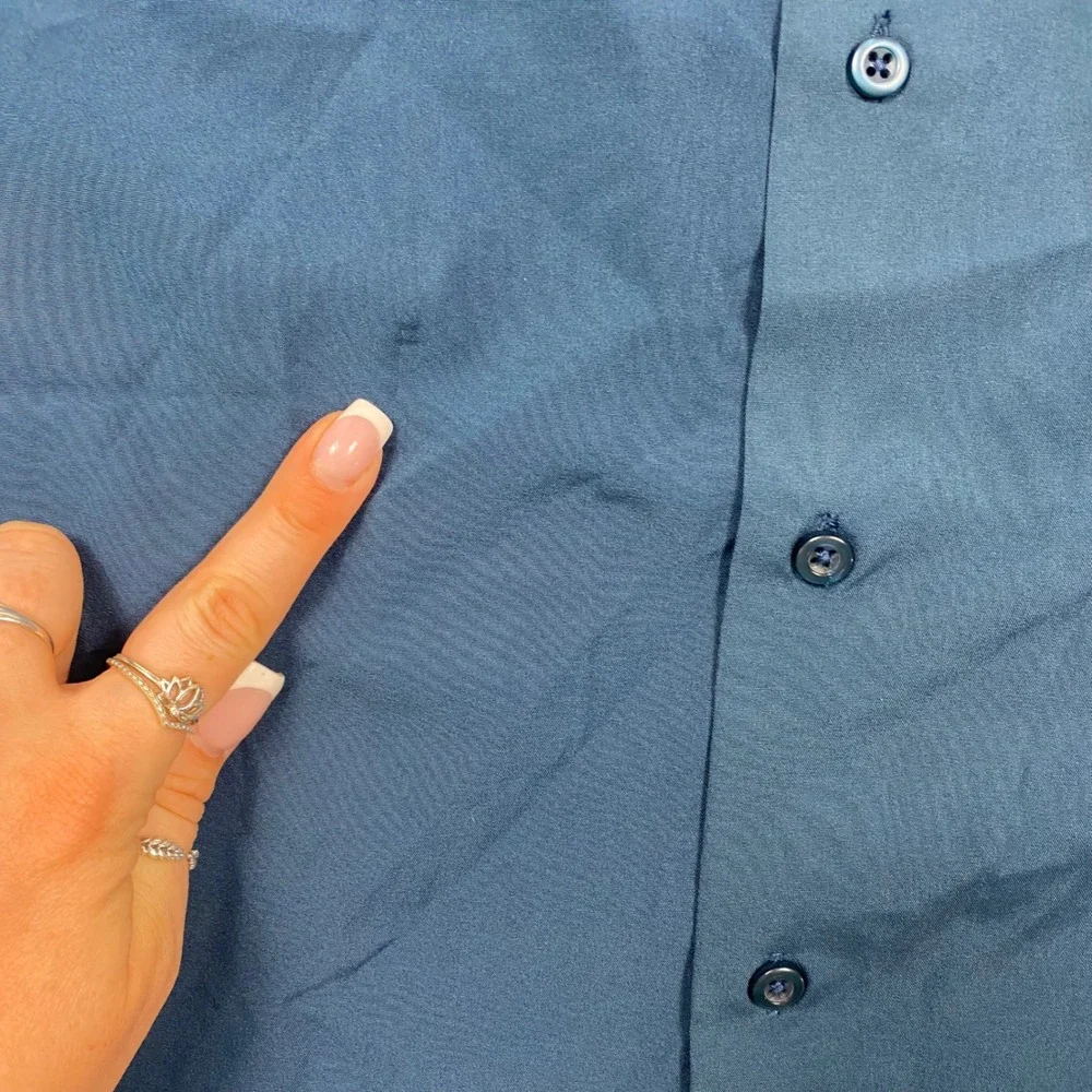 Kilburne & Finch Modern Fit Dress Shirt Mens Large Blue Stretch Moisture Wicking